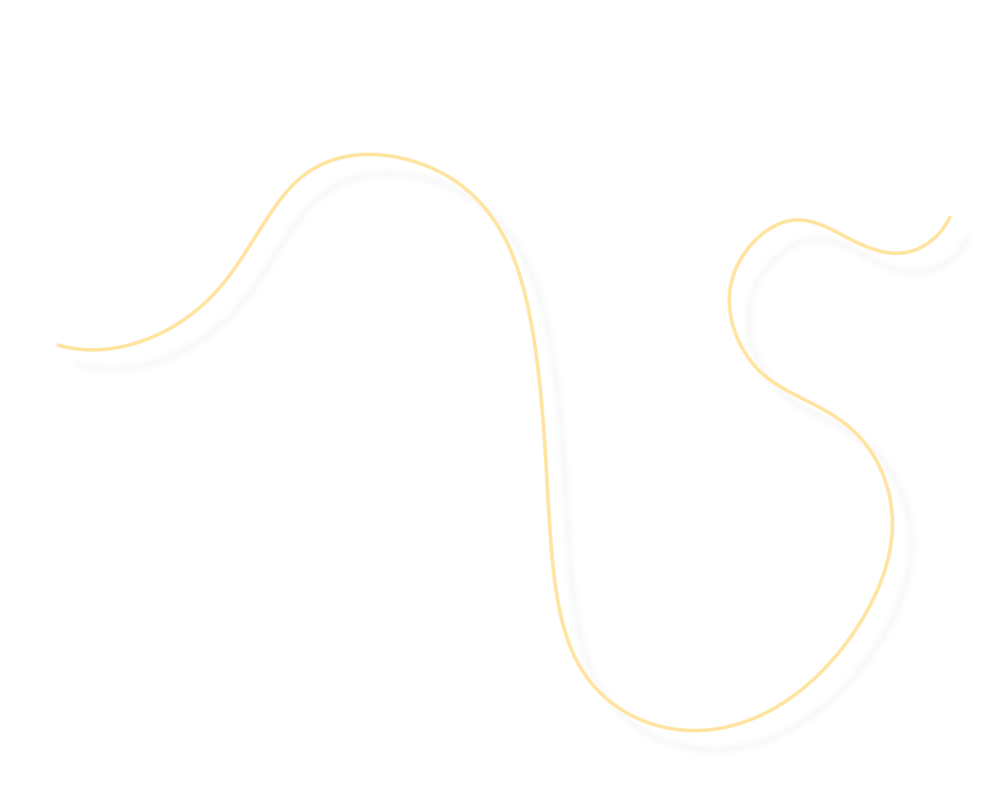 Abstract art: two wavy lines, orange and lavender, looping across a black background.