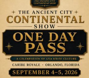 Gain access to One Day  of The Ancient City Continental Show — a premier gathering of over 50 USA-made knife and tool makers in Orlando, Florida. September 4th–5th, 2026. This ticket is for Friday only and gains you General Admission. Doors open at 12:00 PM EST daily, closing at 5:00 PM EST. Browse and purchase directly from master craftspeople including Microtech, Borka, McNees Knives, Baker Forge, Hawk Knives, Spartan Blades, Buck Knives, and dozens more. Meet custom bladesmiths, explore limited editions, and discover handcrafted pieces you won't find elsewhere. This admission pass grants entry for Friday only. Perfect for collectors, enthusiasts, and anyone who appreciates quality American craftsmanship.
Come and be a part of this great event.